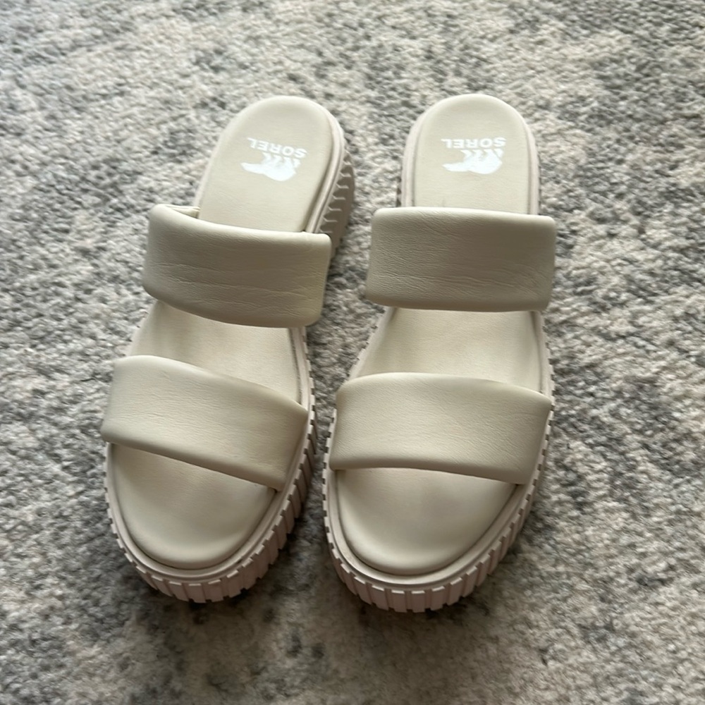 Sorel Ona Streetworks Slide Mid Sandals - Leather Chalk For Women 7.5